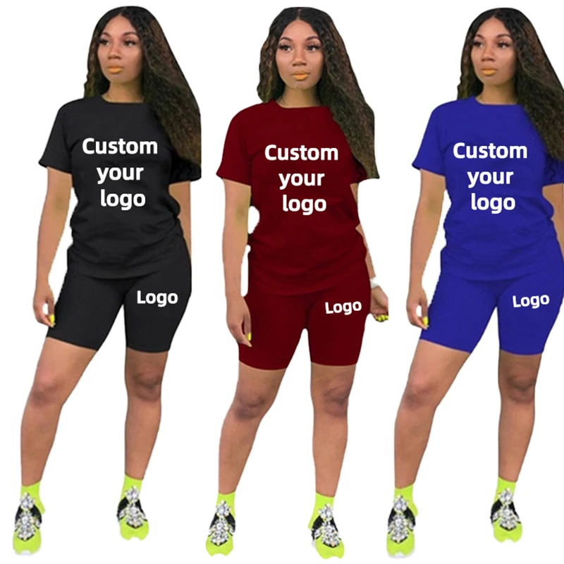 DIY Printed Casual Tracksuit Women Two Piece Set Summer T-Shirts And Shorts sets Solid Color 2 Piece Jogging Suits