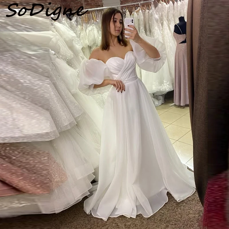 

SoDigne Organza A-line Wedding Dresses Sweetheart Detachable Sleeves Bridal Dress 2025 Wedding Gown Robe De Mairee ﻿Customized