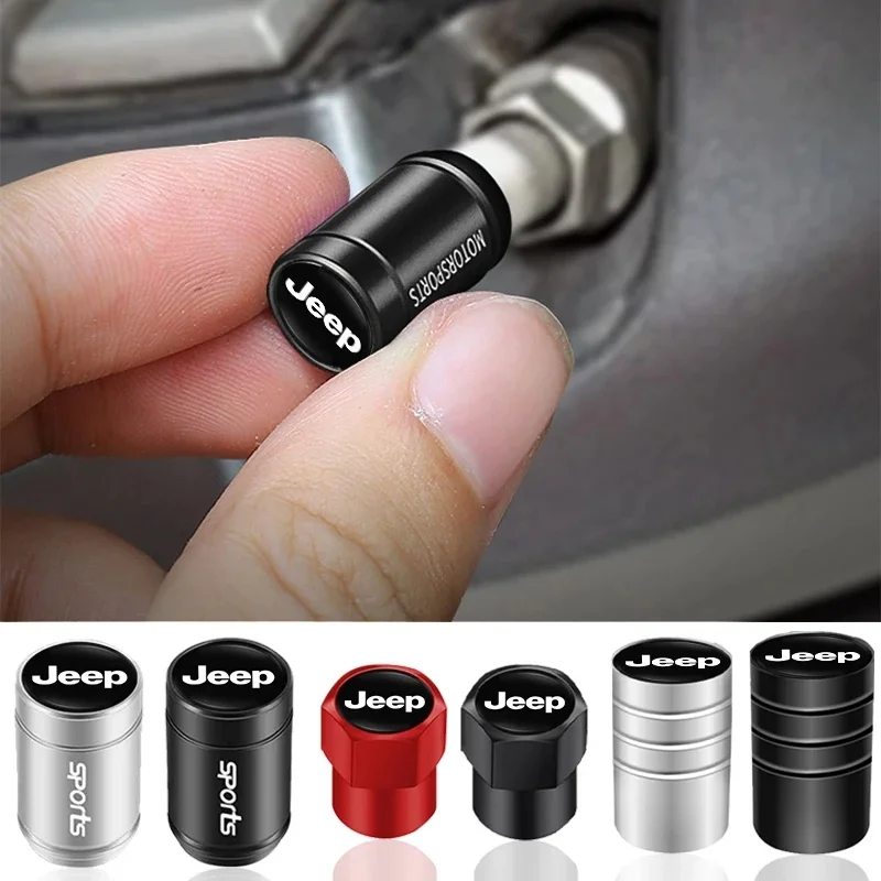 

4Pcs Sports Alloy Car Tire Valve Stem Caps For Jeep Renegade Wrangler JK JL Grand Dustproof Wheel Air Valve Cover Accessory
