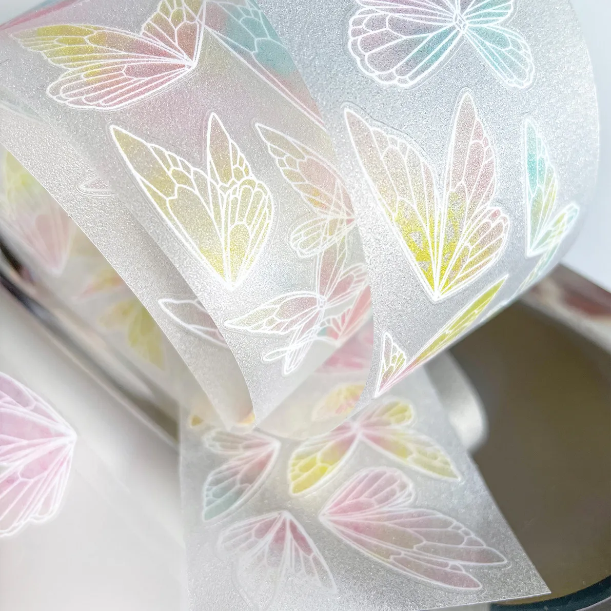 New Flash Sand Cutting Die Butterfly Fluorescent Star Butterfly Light Retro Baikangjia Journal Washi Tape Sticker Versatile And