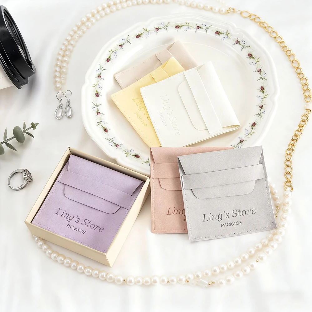 

50Pcs Personalized Logo Yellow Microfiber Strip Gift Bag Velvet Suede Cotton Flap Pouch For Watch Glasses Cosmetic Perfume Pouch