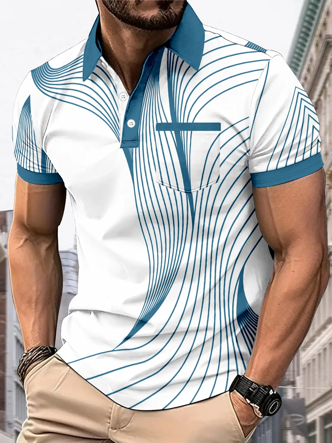 Summer Fashion Men's Polo Casual Digital Print Polo Fashion Lapel Polo Machine Wash Recommended