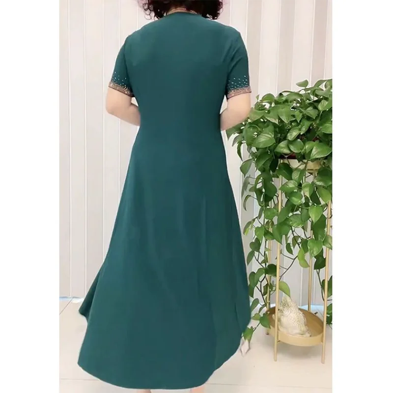 New Improved Cheongsam Technology Rhinestone Fashion Embroidered Dress Women 2023 Summer Short-Sleeved High-Quality Long Dresses