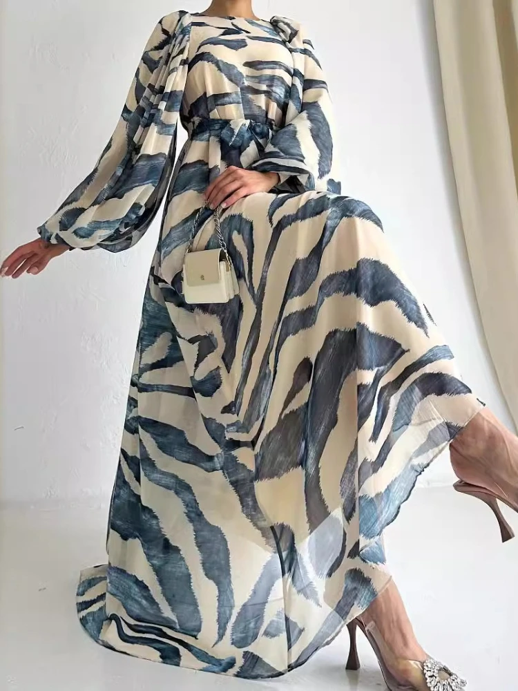 Abaya Women Party Dress Sashes Jalabiya Morocco Dubai Eid Muslim Dresses Abayas Kaftan Islam Ramadan Vestidos Print Long Robe