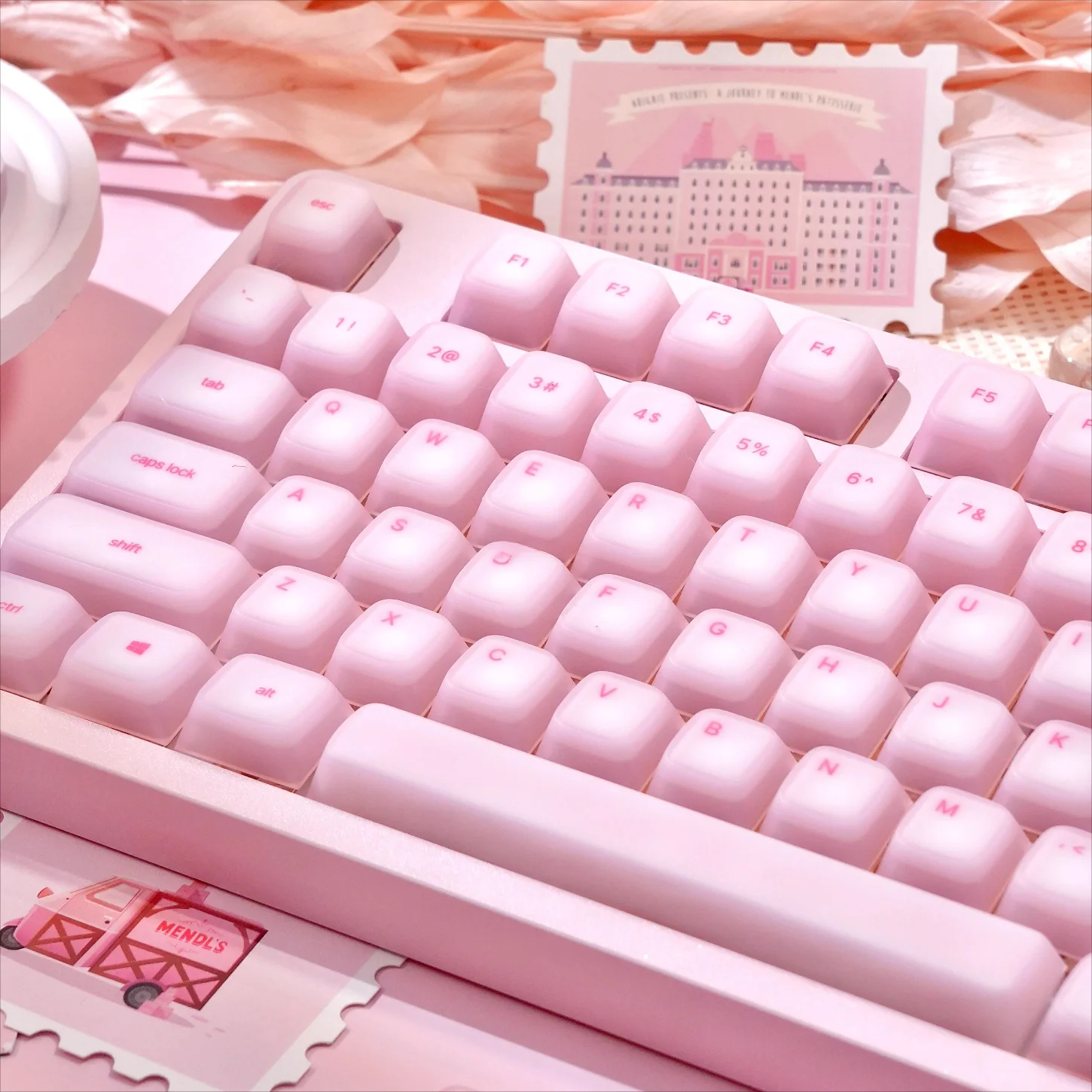 

Pink Soft Silicone Keycap Set Cherry 113 Key Girl Keyboard Keychain Compatible with 61/75/87/104/108 Gaming Mechanical Keyboard