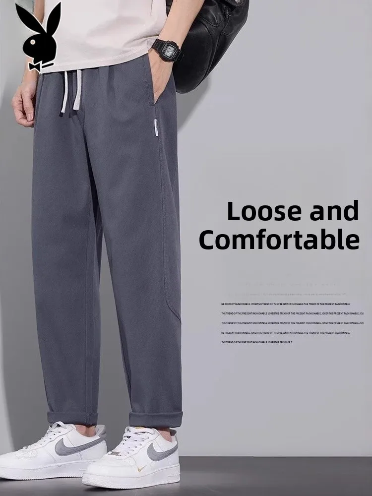 

Мужские летние повседневные брюки из лиоцелла и хлопка, свободные, прямого кроя, модные, однотонные, молодежные