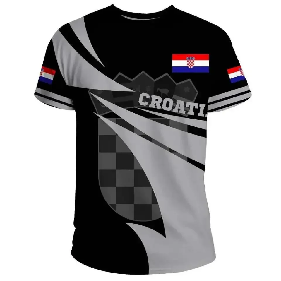 Croatia Flag Pattern Jersey 3D Printing Men's T-shirt Fitness Training Clothes Casual Short Sleeves Breathable Quick Drying