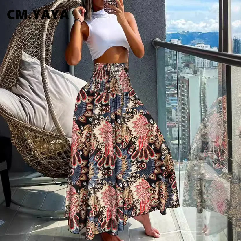 Jupe Longue Bohème Florale Taille Haute YAOJIWANG - Poches & Ceinture