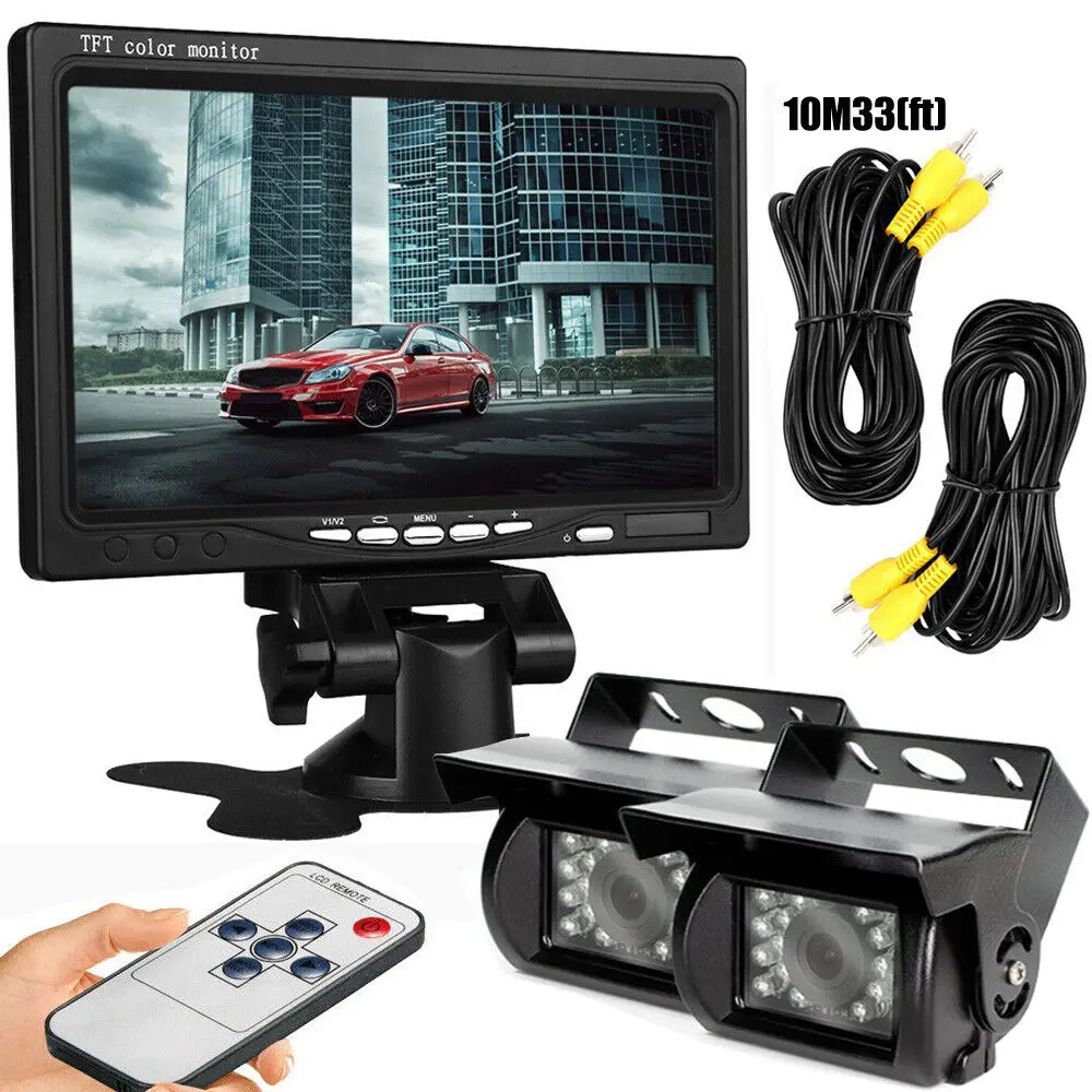 

7" LCD Monitor 2x Car Rear View Backup Camera Kit for 12V-24V Caravan Truck RVs