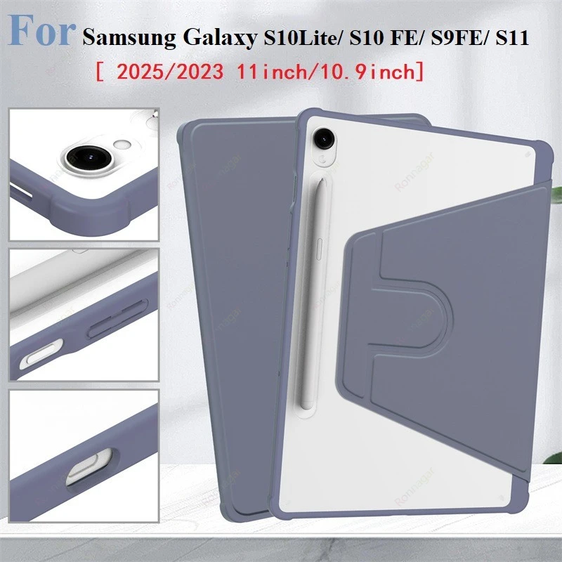 

360 ° Вращающийся чехол для Samsung Galaxy Tab S10 Lite, S10 FE, S9 FE 5G, S9, чехол для планшета 10.9'' 11'', защитный чехол с держателем для стилуса