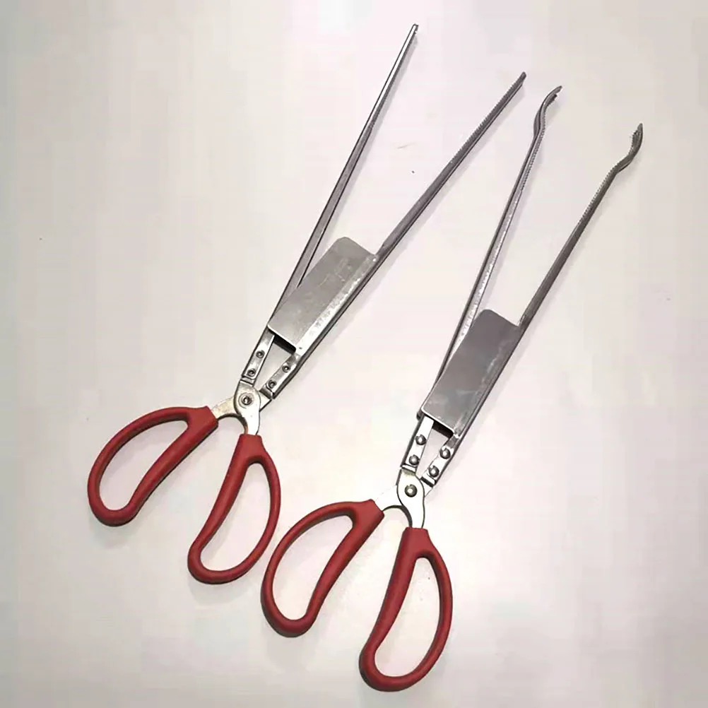 

2pcs Stainless Steel Eel Clamp Anti-Slip Crab Tong Scissor Design Clip Multifunctional Wide Grip Tool for Camping BBQ Fishing