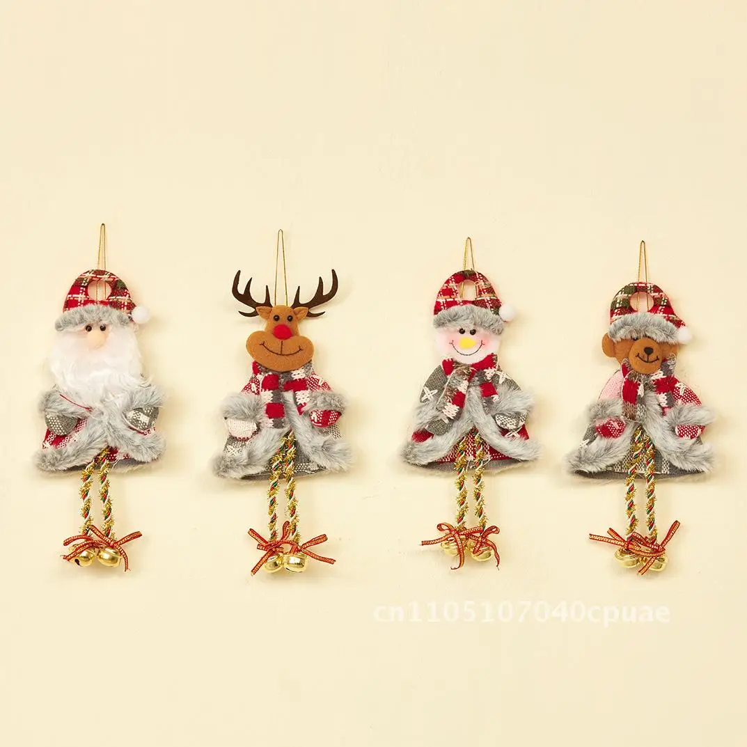 

Small Hanging Santa Claus Bell Pendant Fabric Christmas Tree Decoration Gray Plaid Elderly Style Snowman Elk Bear Ornaments