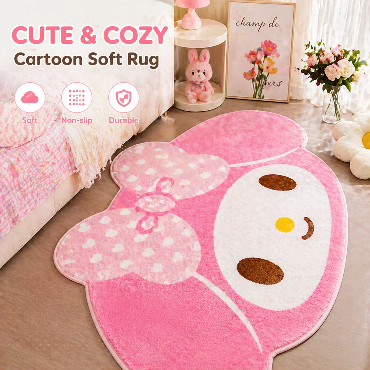 Коврик Sanrio My Melody с мультяшным рисунком, 60x90 см, мягкий напольный коврик Kawaii для спальни, гостиной, нескользящий, для домашнего декора