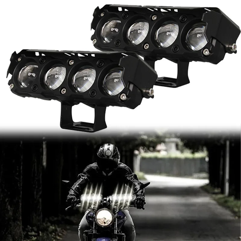 Motorcycle 4 Lens Driving Lamp 3750 25W LED Fog Light White Yellow High Low Beam Auxiliary Spotlight Moto Accessories Headlight