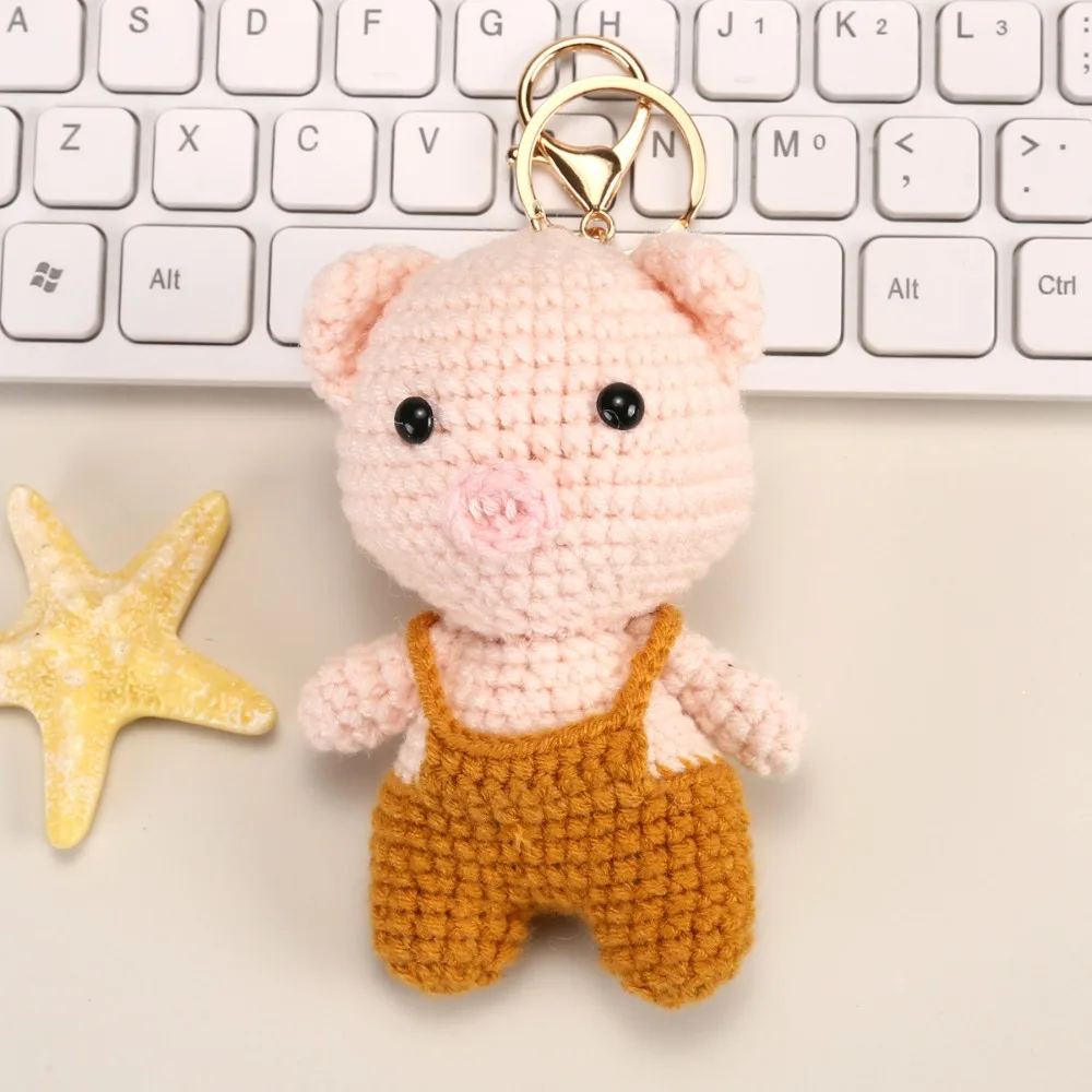 

Cute Handwoven Knitted Animal Keychain Backpack Charm Car Key Holder Animal Pendant Bag Decor Crochet Key Ring Friend Gifts