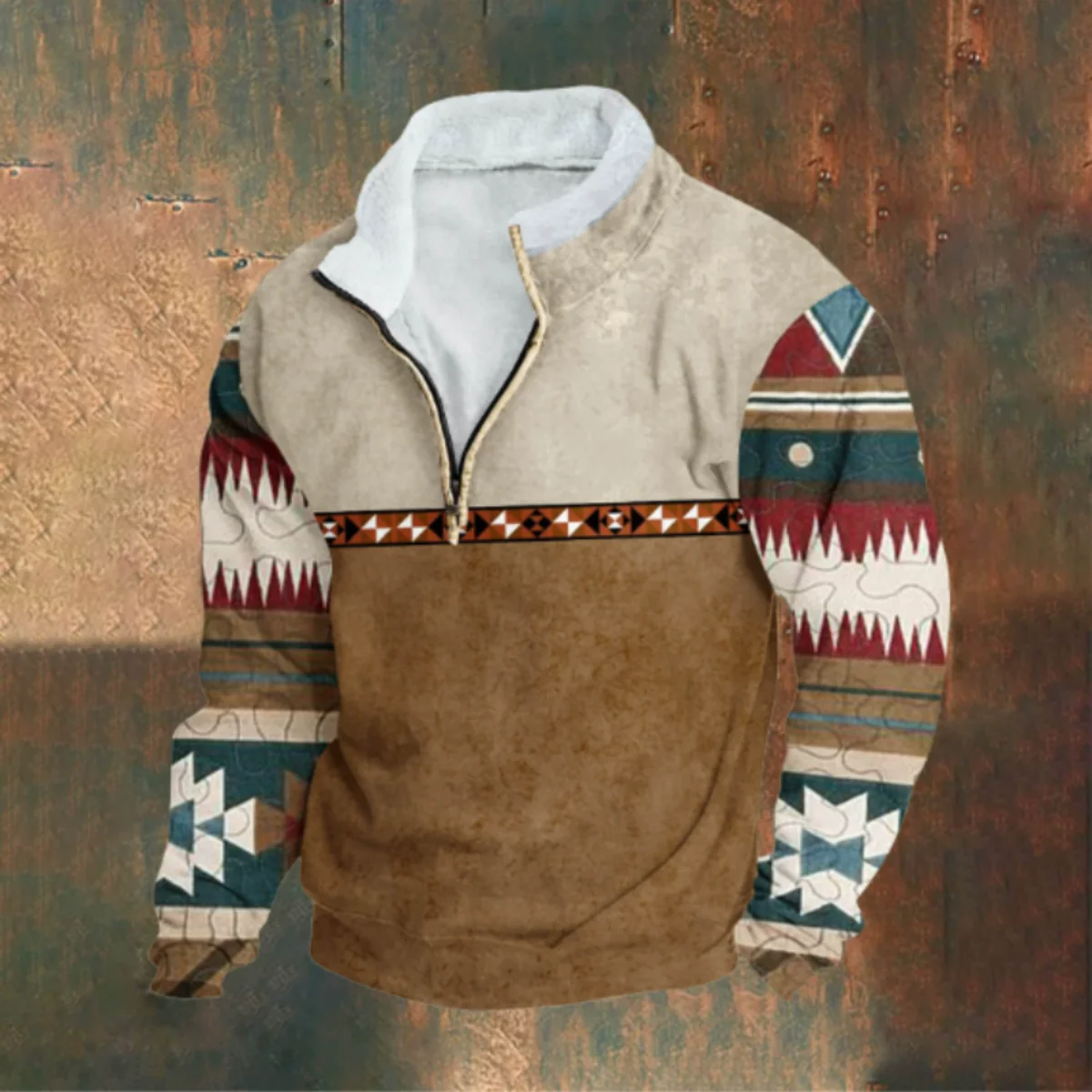 

New men's fall/winter three-quarter zipped 3D fleece pullover with retro hooded top