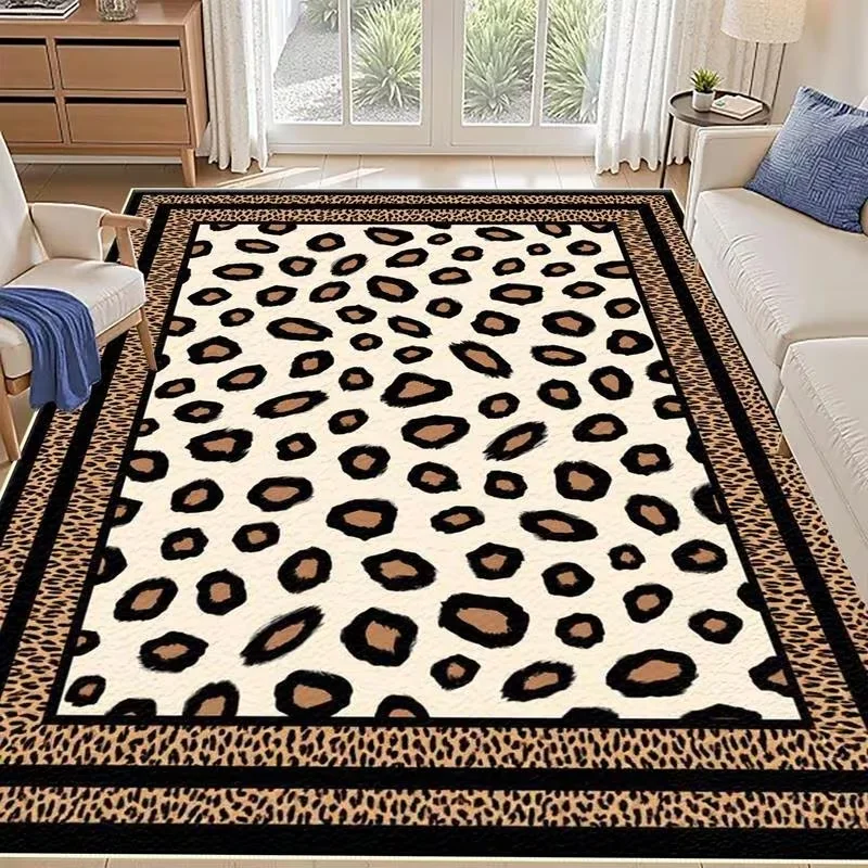 Retro Leopard Print Area Rug Animal Print Cheetah Pattern Carpet Bohemian Safari Home Decor Non-Slip Indoor Floor Mat