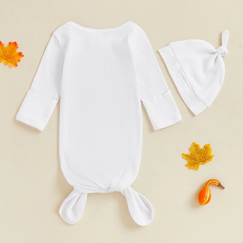 Baby Sleeping Bag Halloween Ghost Embroidered Long Sleeve Knotted Gown Hat Outfit