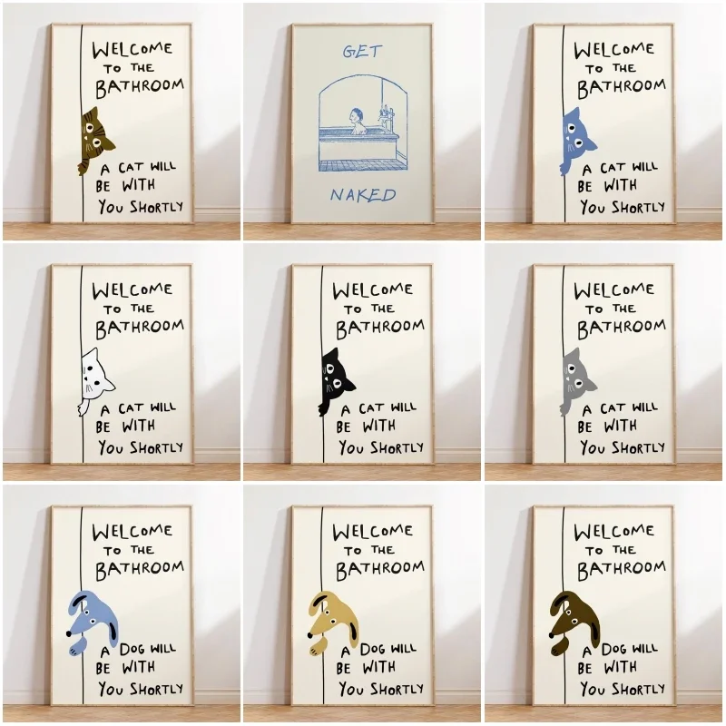 1pc frameless Canvas Painting Funny Bathroom Decor Poster Funny Cat Canvas Painting Prints Retro Trendy Wall Art Picture for