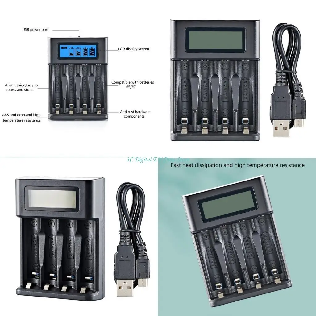 

E74D 4 отсека AA LR03 Зарядное устройство для аккумуляторов с ЖК-экраном Зарядка 4 слота Независимый слот для NiMH аккумуляторов