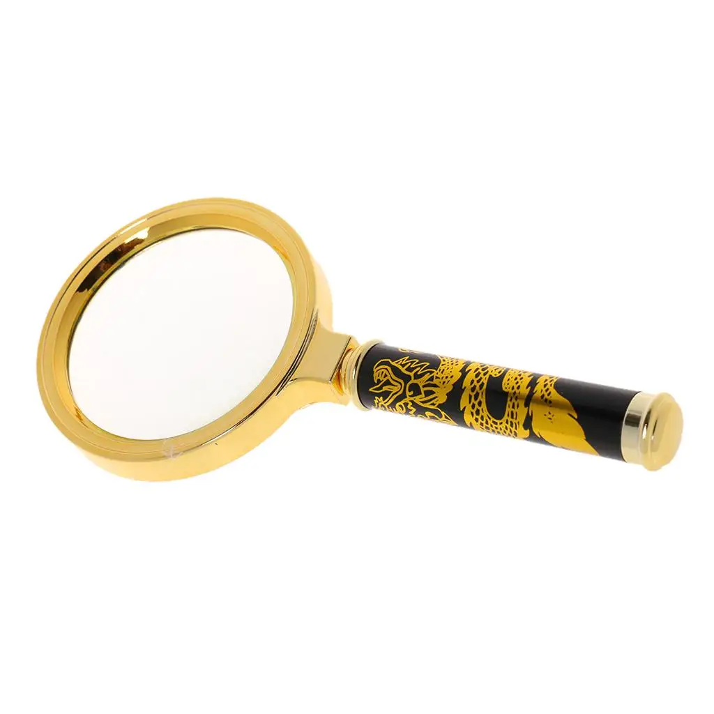 Retro Dragon Carved Magnifying Glass Loupe Reading Tool 70mm