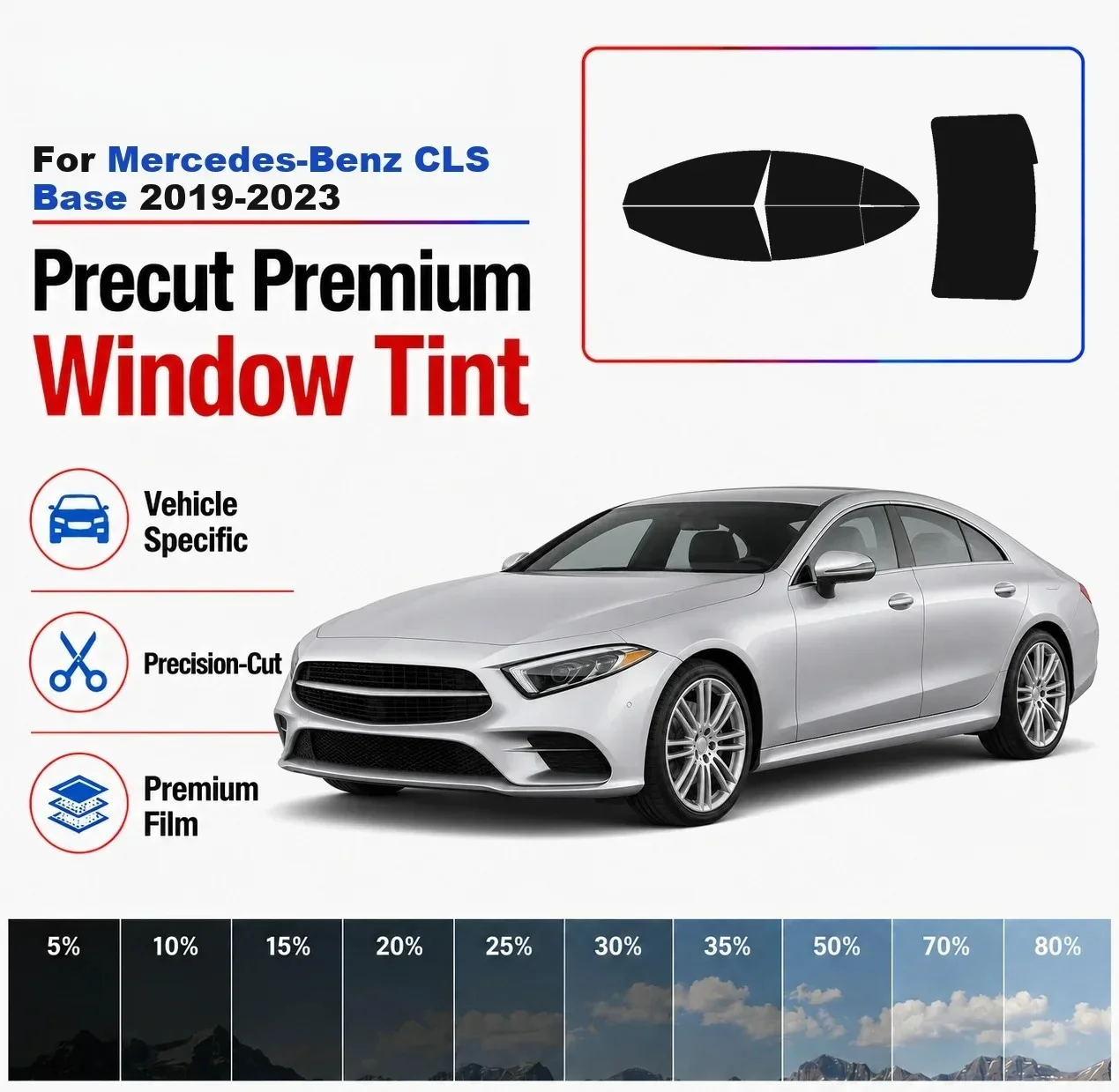 Premium Precut Window Tint Kit for Mercedes‑Benz CLS Base 2019‑2023 Front Rear Windows Rear Windshield Nano Ceramic Privacy Film