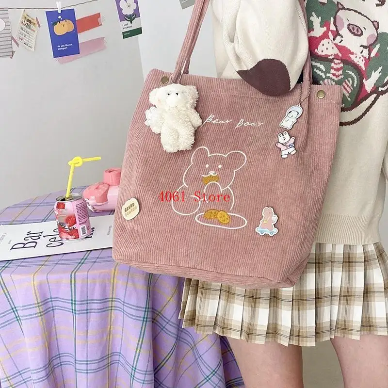 

Casual Tote Shoulder Bag with Inner Pocket Handbags Cartoon Tote Bag with Pendant Large Capacity Tote Bags
