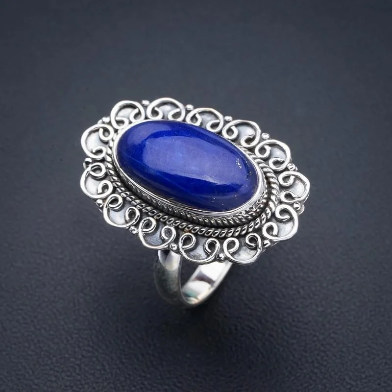 StarGems Natural Lapis Lazuli  Handmade 925 Sterling Silver Ring 9 F0031