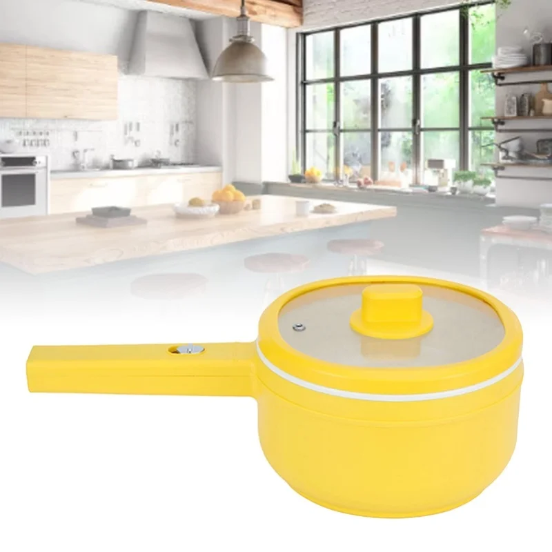 Smart Electric Hot Pot Yellow Multifunctional Transparent Lid Convenient Mini Cooker For Dormitory Kitchen