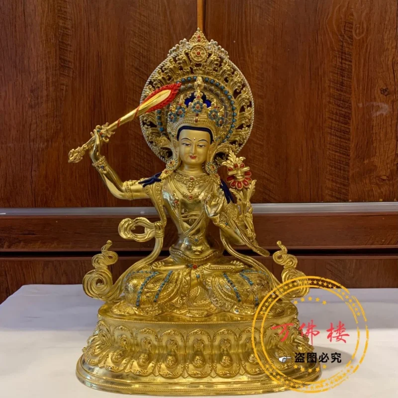 35cm Manshu Bodhisattva Copper Gilt Buddha Statue Delicate Mosaic Buddha Light Home