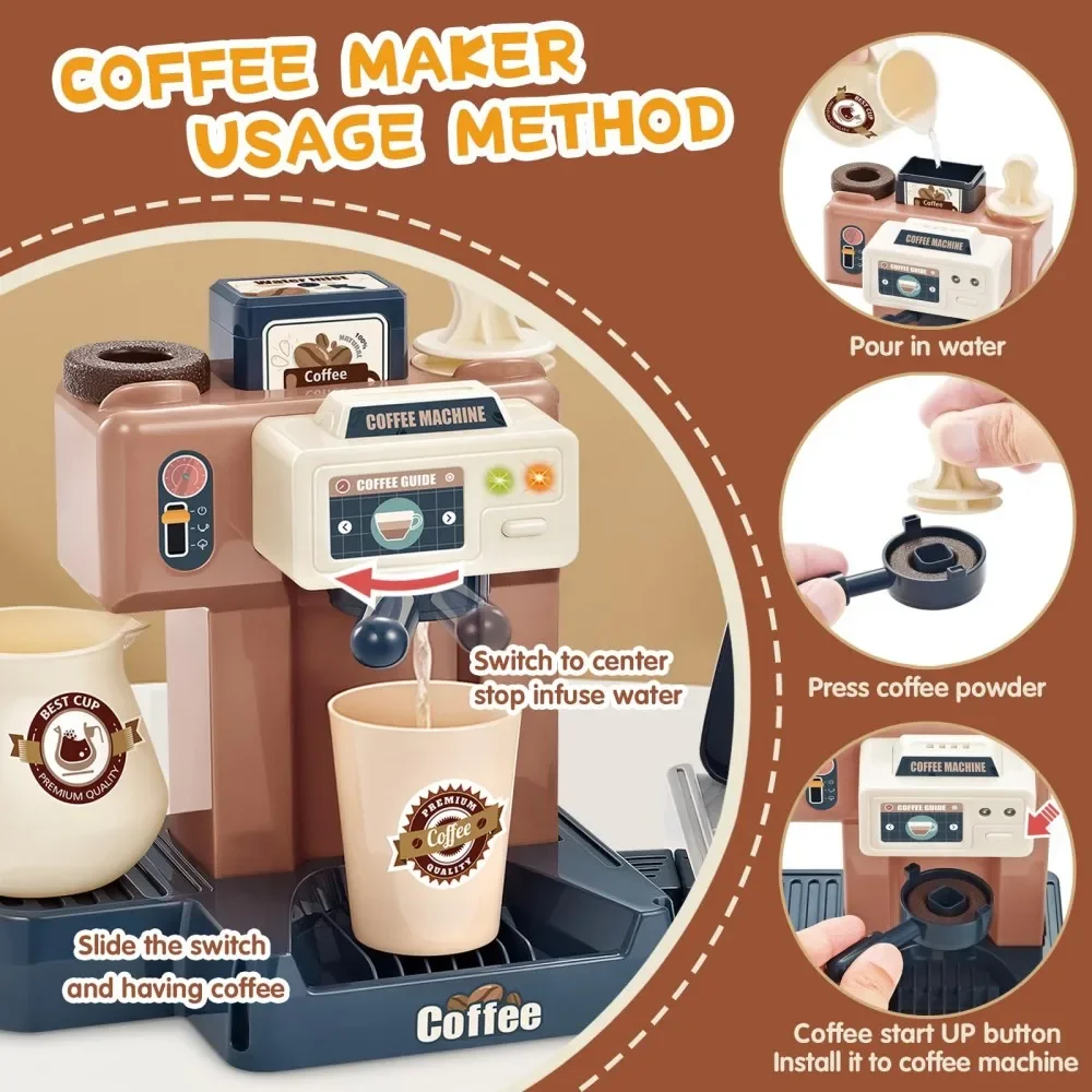 Coffee Machine Set Kitchen Toys Simulation Food Bread Pretend Play Shopping Cash Register For Kids