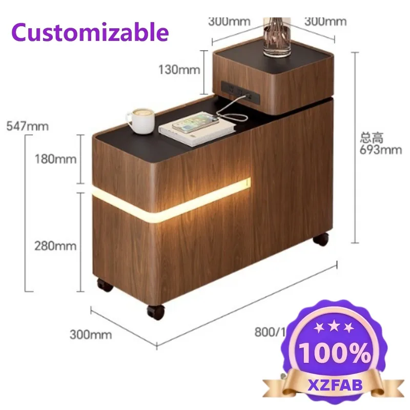 Factory Direct 2026 Movable side cabinet on the side of the sofa, walnut high-end extremely narrow rock slab, side cabinet