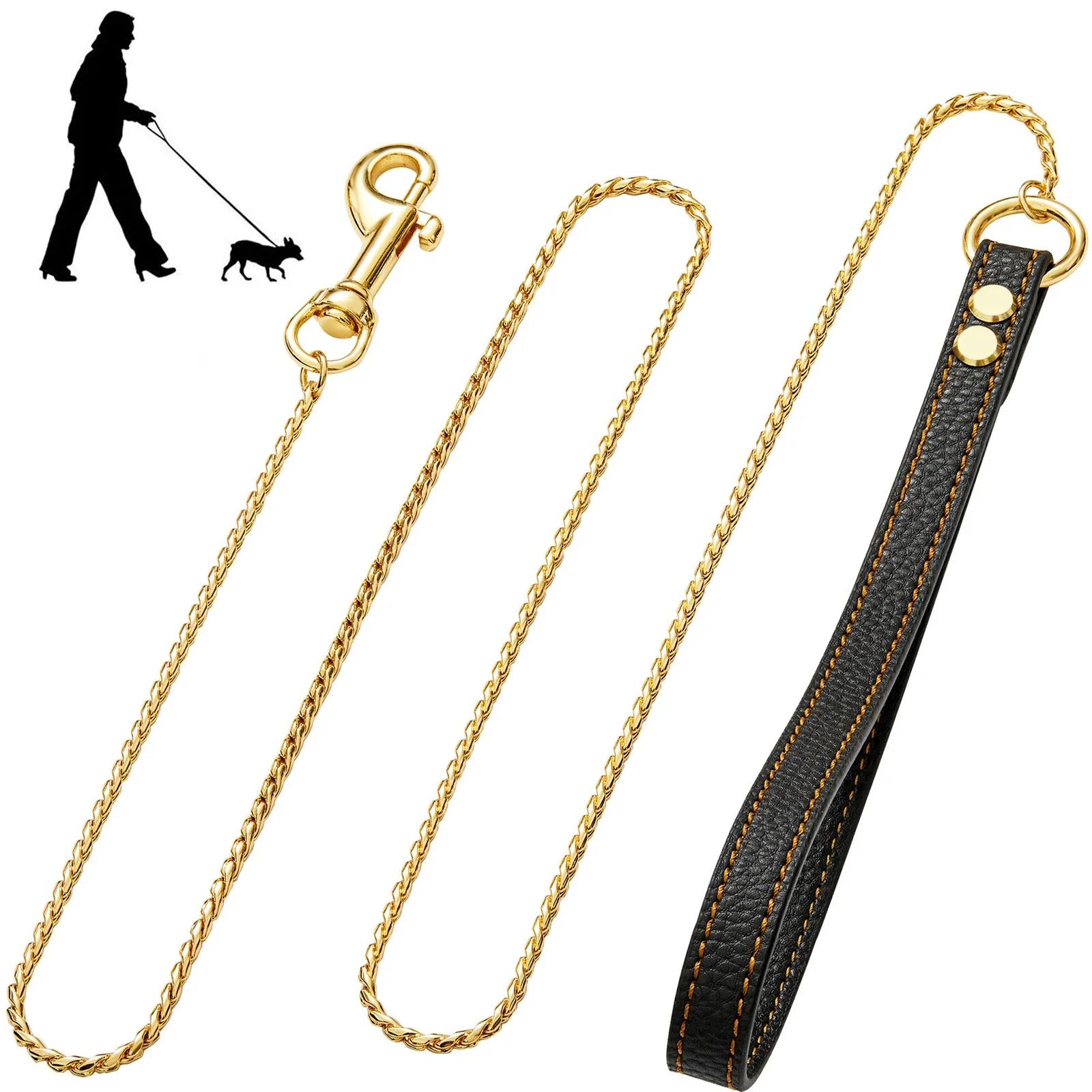 

Gold Stainless Steel Snake Chain Traction Rope 316L Fully Welded Stainless Steel Chain for Training Pets