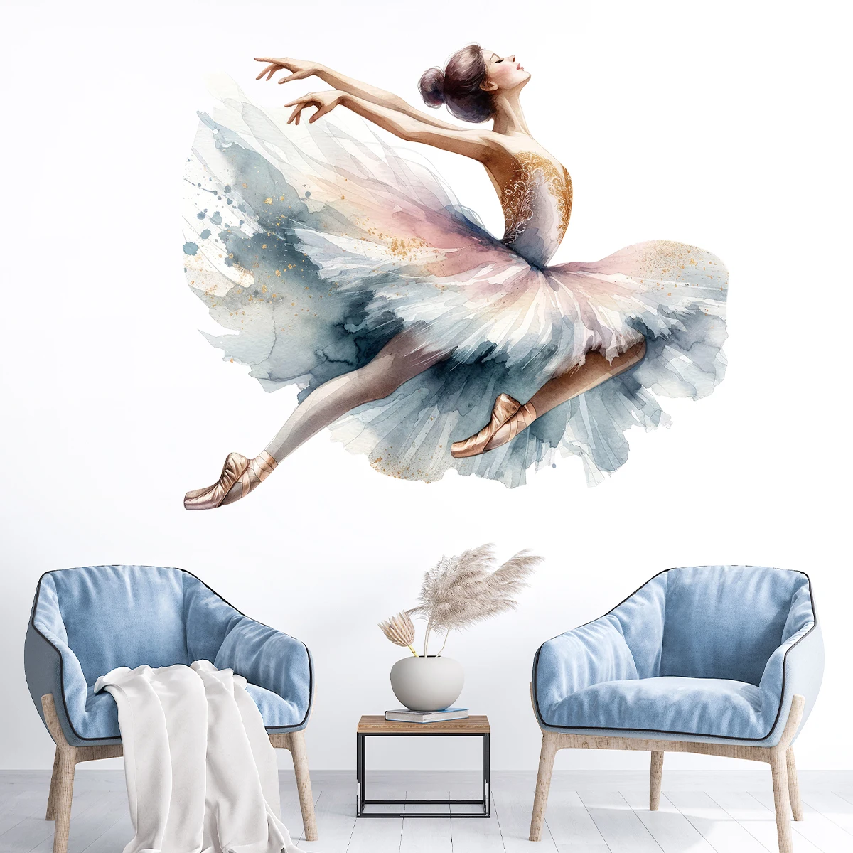 2pcs Watercolor Dancer Furniture Wall Stickers Kids Room Decor for Home Decoration Wall Decals Baby Bedroom Design Living Room