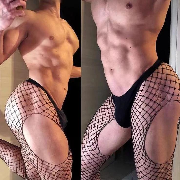 Strumpfhosen Male Tights Fashion Man Club wear Sexy Lingerie Fishnet Stockings 1Pcs Open Crotch Pantyhose for Men\'s Underwear