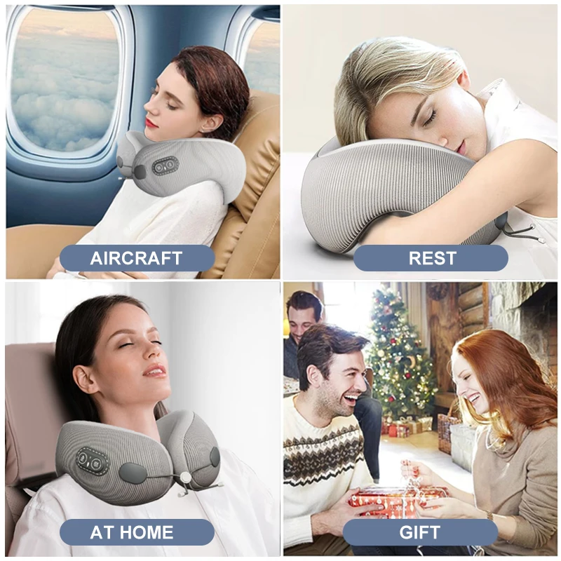 Almohadas de viaje portátiles en forma de U para aviones, masaje con calefacción de 3 modos, espuma de memoria, almohadas ergonómicas para el