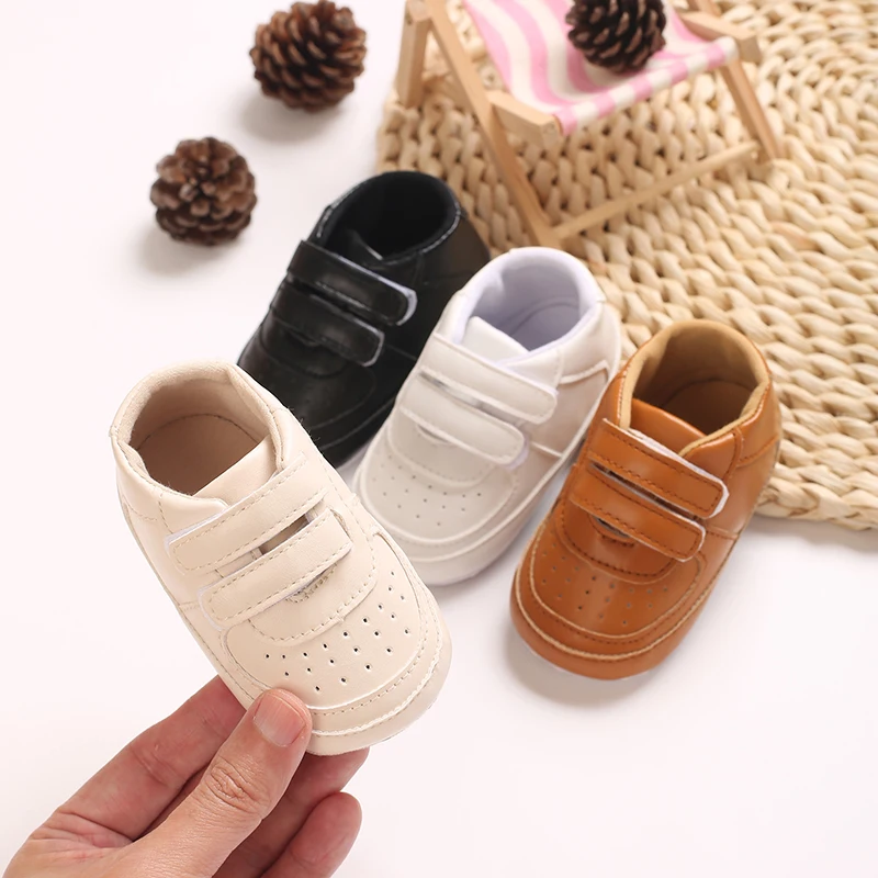 

Solid Color 0-18M Baby Shoes Boys And Girls PU Breathable Sports Shoes Soft Soled Baby Sports Shoes Walking Shoes