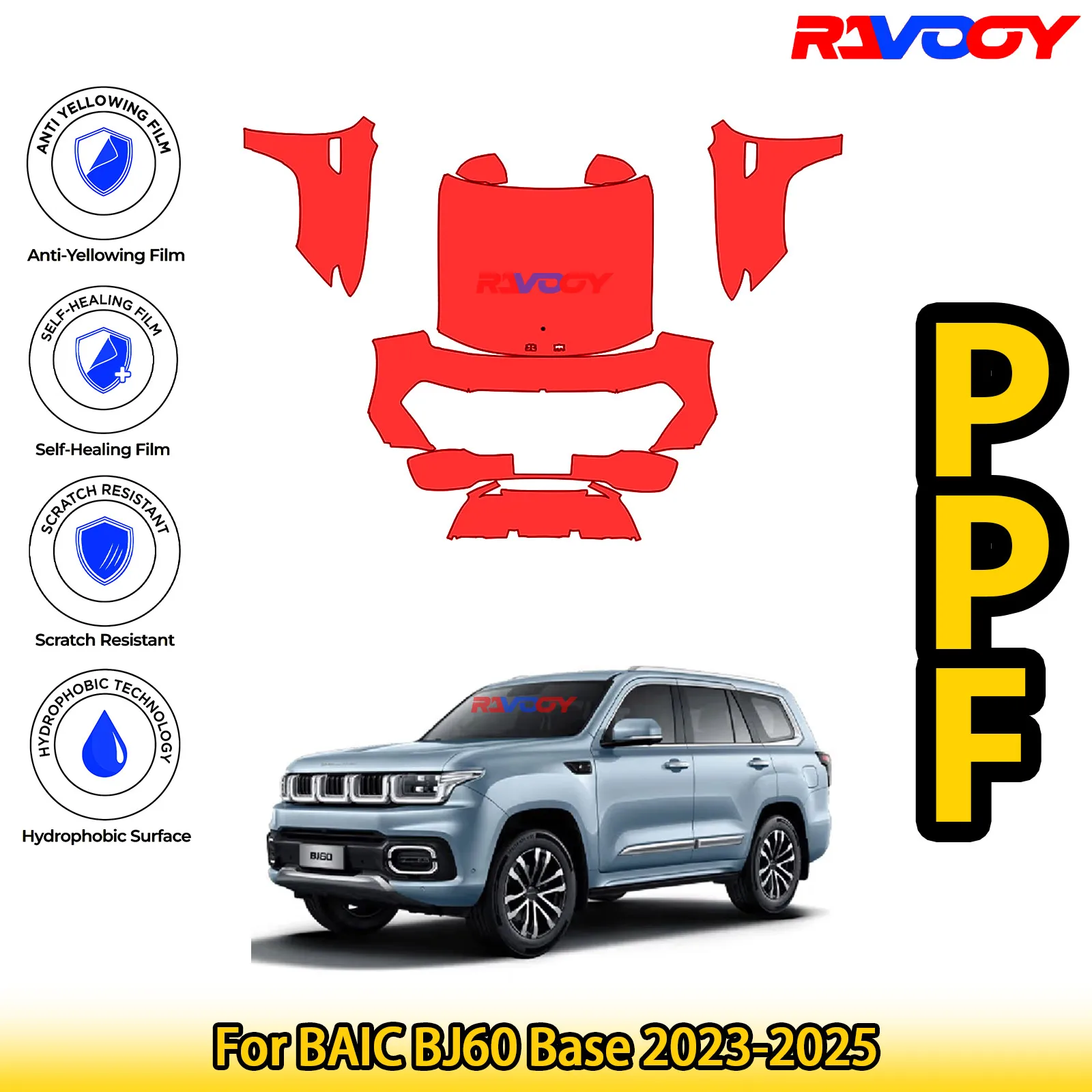 

Для BAIC BJ60 Base 2023-2025 глянцевая матовая черная предварительно вырезанная передняя защитная пленка PPF Kit