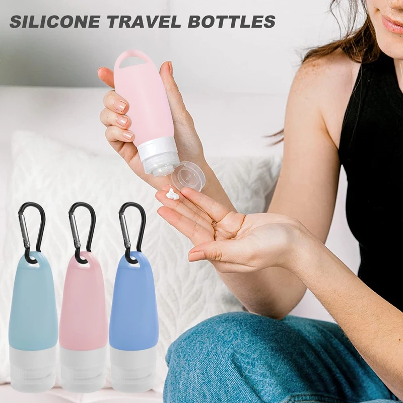 3 Pcs Silicone Travel Bottles Leak Proof Squeezable Travel Tubes With Keychain Refillable Containers For Shampoo Lotion