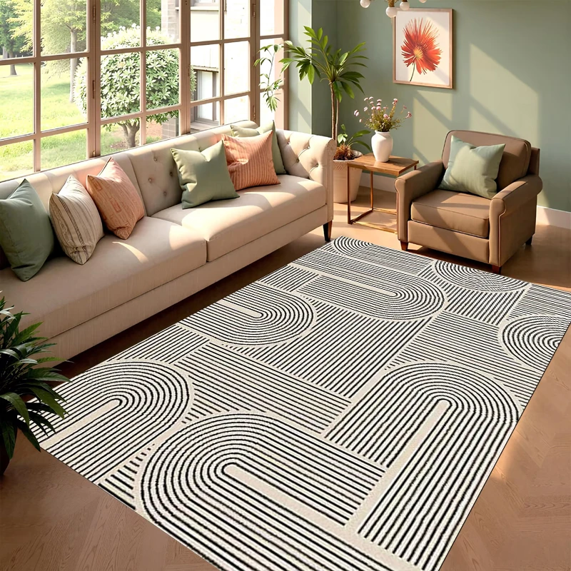 Modern Minimalist Arch Line Area Rug Abstract Geometric Striped Pattern Decorative Floor Mat for Living Room Bedroom Home Decor