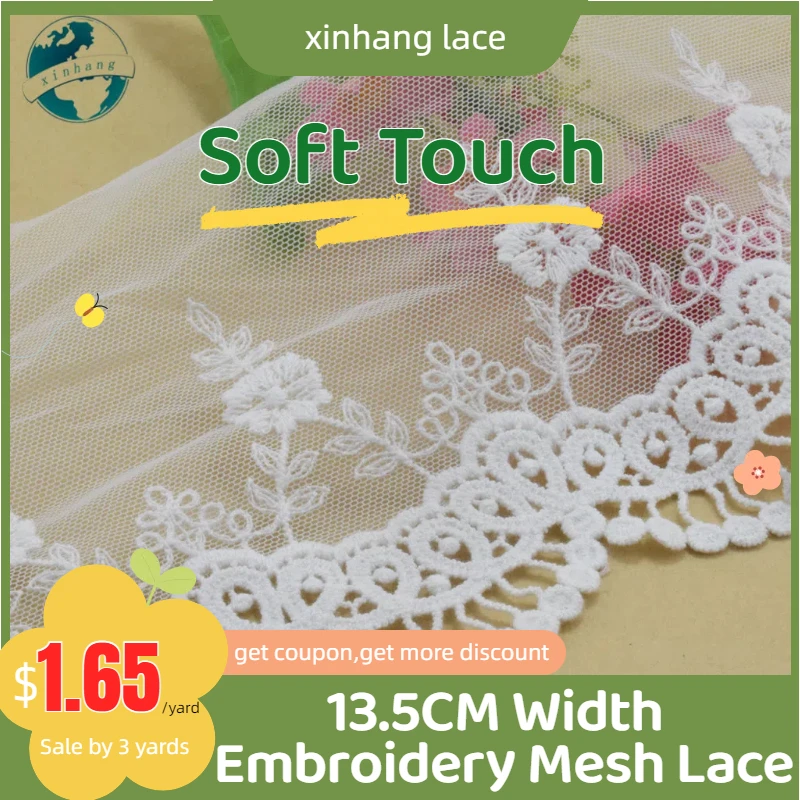 

3yards 13.5cm wide white lace cotton embroidery lace sewing ribbon fabric guipure diy trims Dress DIY Garment Accessories#3807