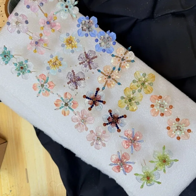 Tassel Hair Accessories Coloured Glaze Flowers Chinese Style Embellished Hair Hairpin Fresh Cheongsam Hanfu Antique Super Fairy