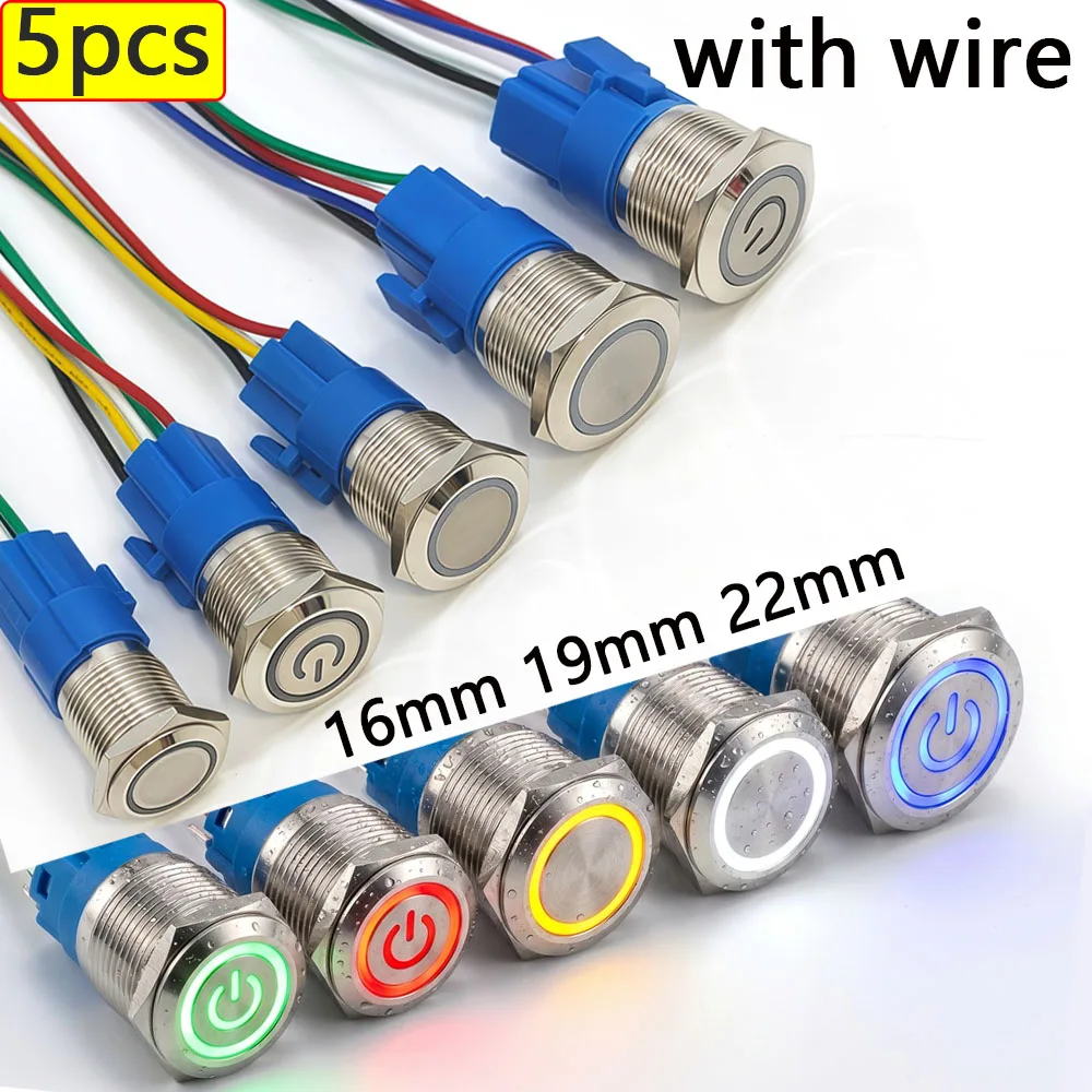 

Switch 16mm 19mm 22mm 5pcs Push Button LED Light Momentary Latching Waterproof 3V 5V 12V 24V 220V Red Blue Green Yellow White