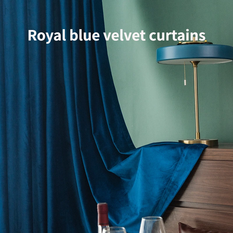 French Light Luxury Style Curtains for Bedroom Navy Blue Swan Silk Velvet Warm Curtains Soft Living Room Bay Window Curtains