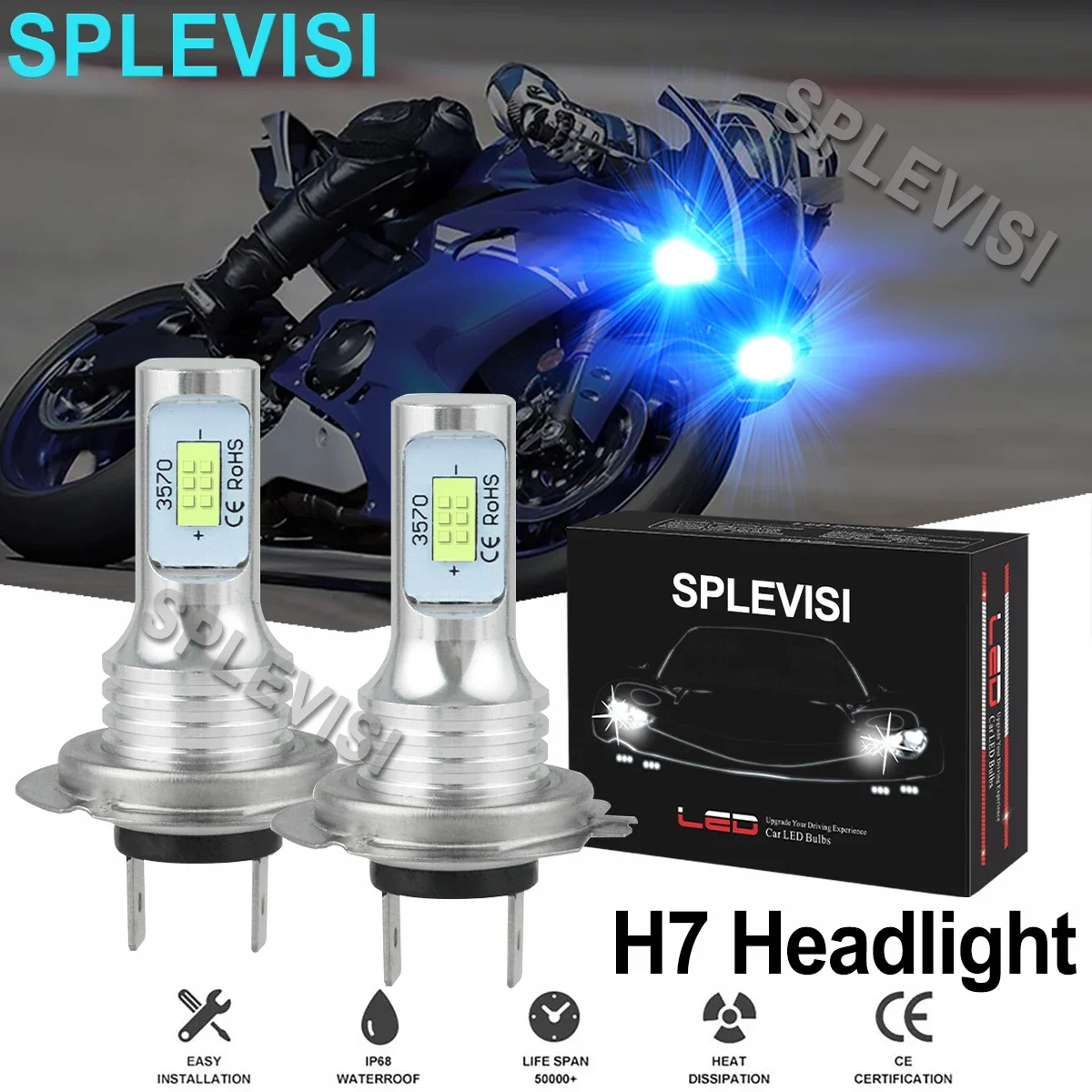 2PCS Ice Blue 35W LED Motorcycle Headlights For Yamaha R6 2006 2007 2008 2009 2010 2011 2012 2013 2014 2015 2016 2017 2018-2020