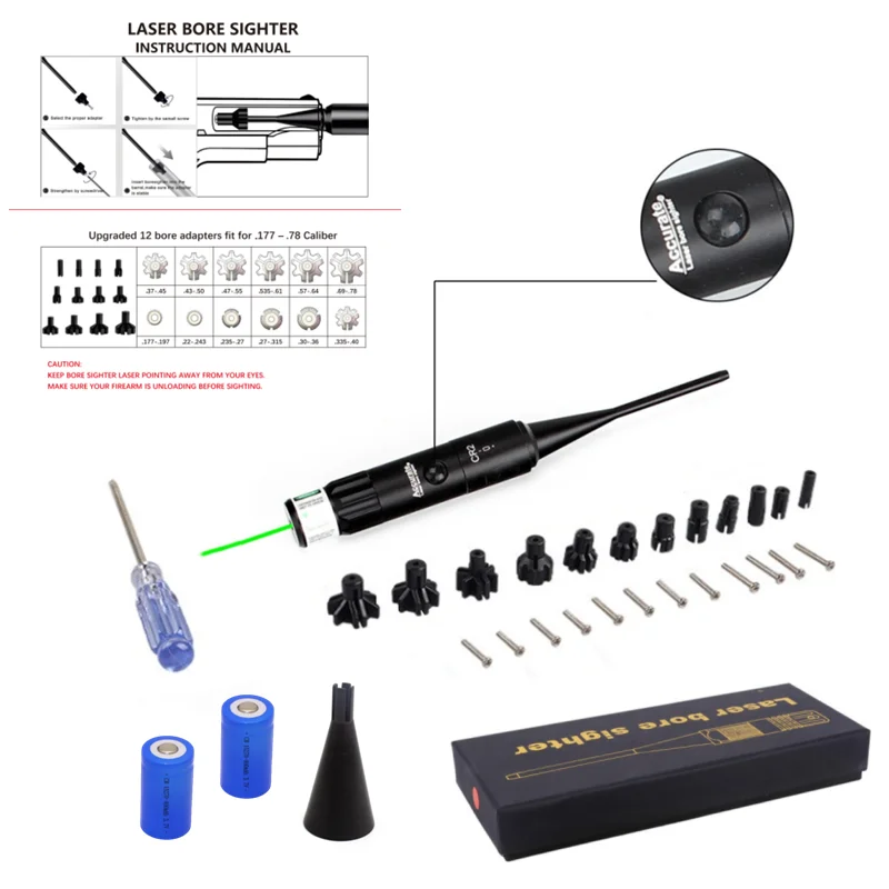 Tactical Laser Boresighter Red Green Laser Hunting Boresighter .17 .177 .22LR to 12GA Caliber Laser Collimator
