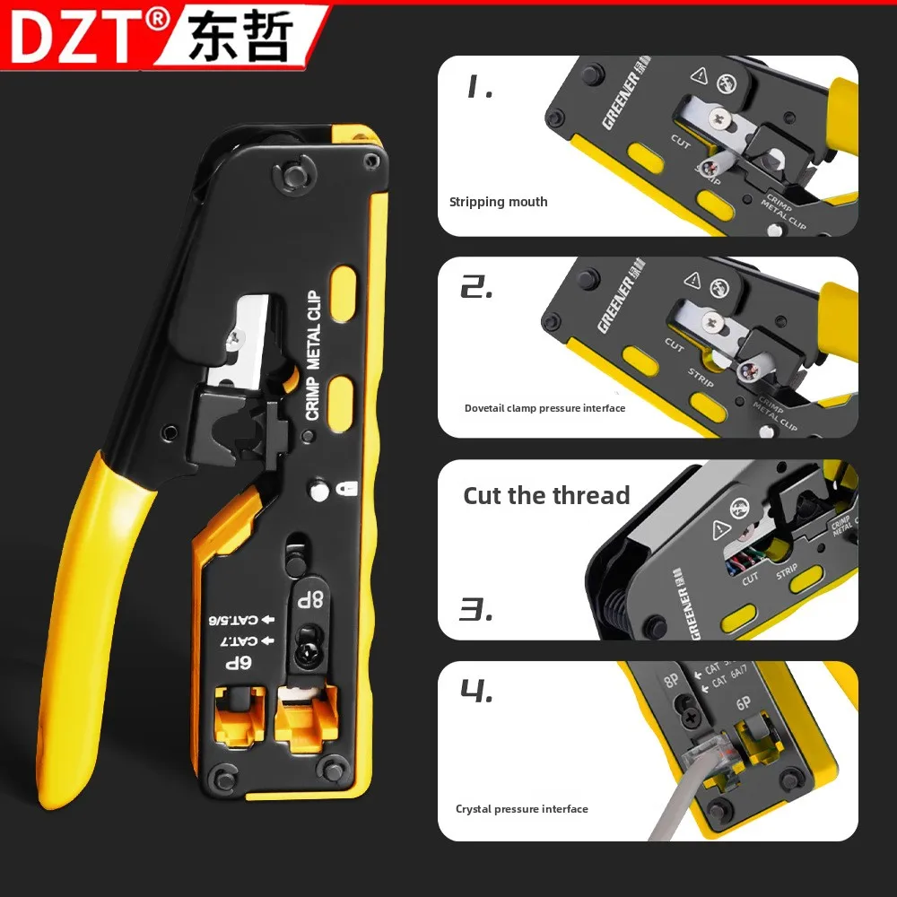 

Professional 8P Crystal Head Crimping & Stripping Tool - 7 - Type Mesh Pliers, Super Five/Six Categories