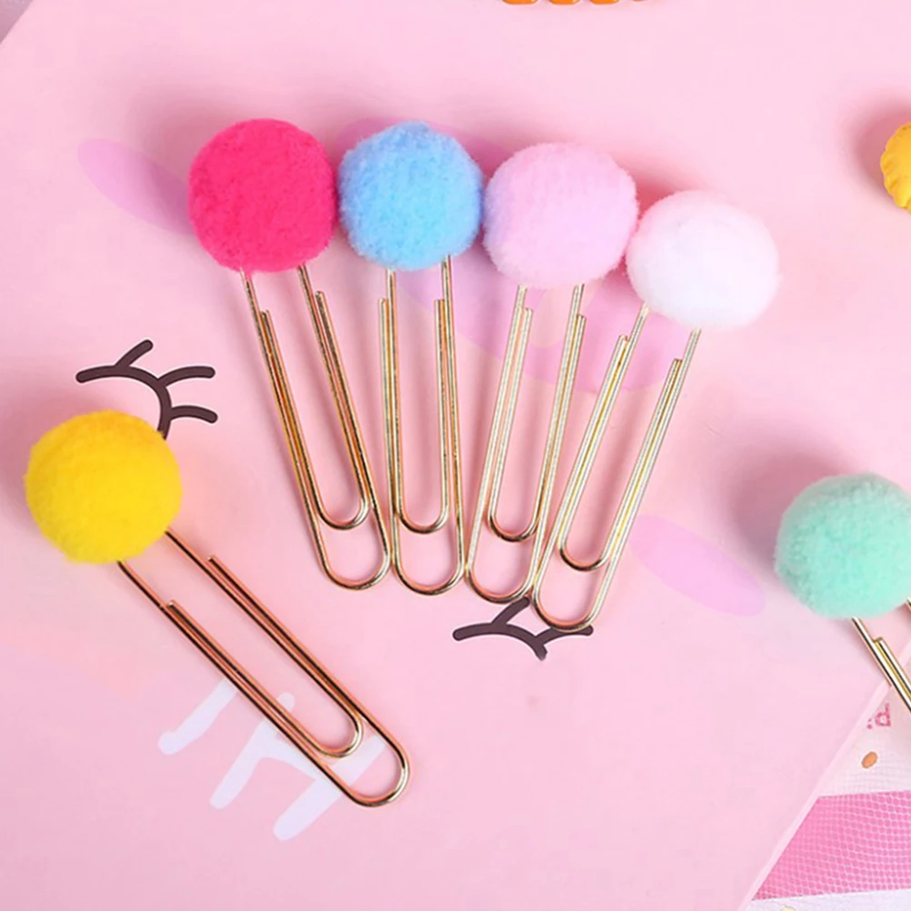 

40 Pcs Hair Ball Paper Clip Bookmark Cute Paperclips Bookmarks for Kids Bulk Girls Metal Colorful