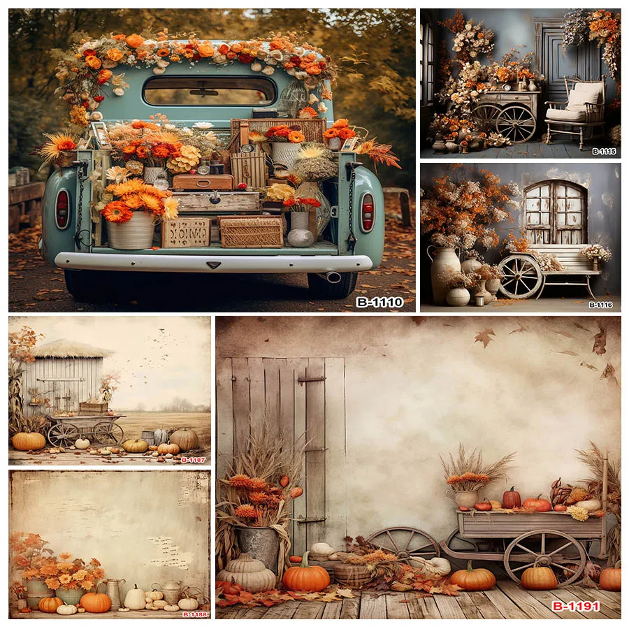 

Halloween Pumpkin Wooden House Photographic Backdrop Autumn Forest Child Baby Shower Photography Background Family Photo Banner