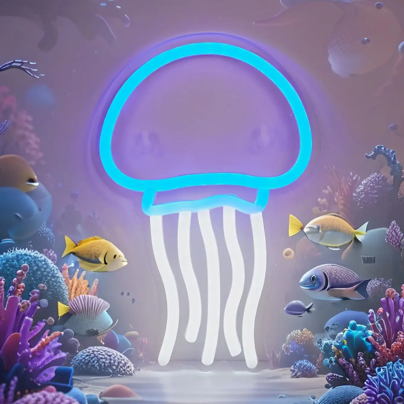 

Chi-buy LED Neon Jellyfish USB Powered Neon Signs Night Light 3D Wall Art Bedroom Living Room Decor Lamp Signs，Suitable for